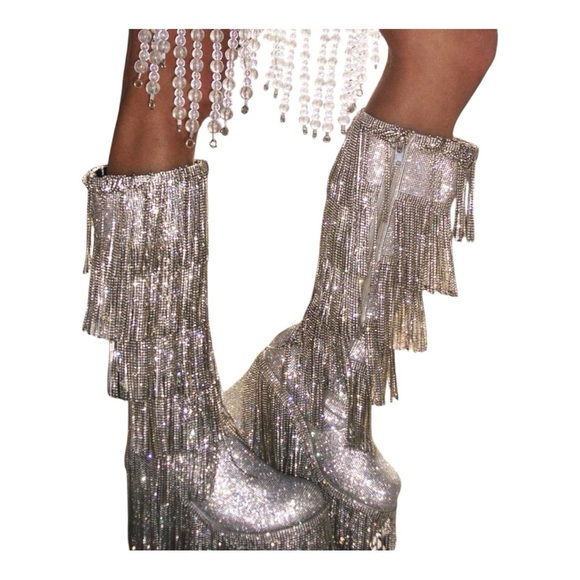 Dolls Kill Shoes - Sold out DOLLS KILL Club Exx Sparked Emotions Rhinestone Fringe Platform Boots